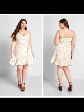 NWT MODCLOTH sz 18 Floral Tie-Waist Spaghetti Strap Dress